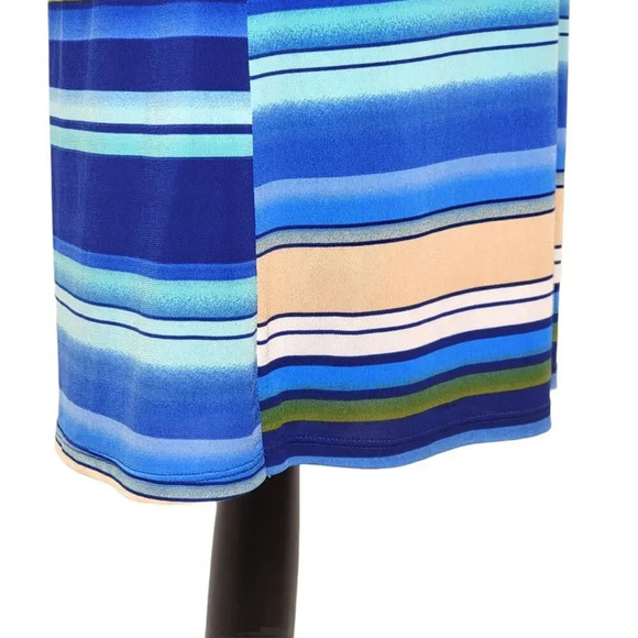 LUXOLOGY Women's Split V Neck Sleeveless Striped Shift Dress Size Medium Blue - Picture 6 of 16